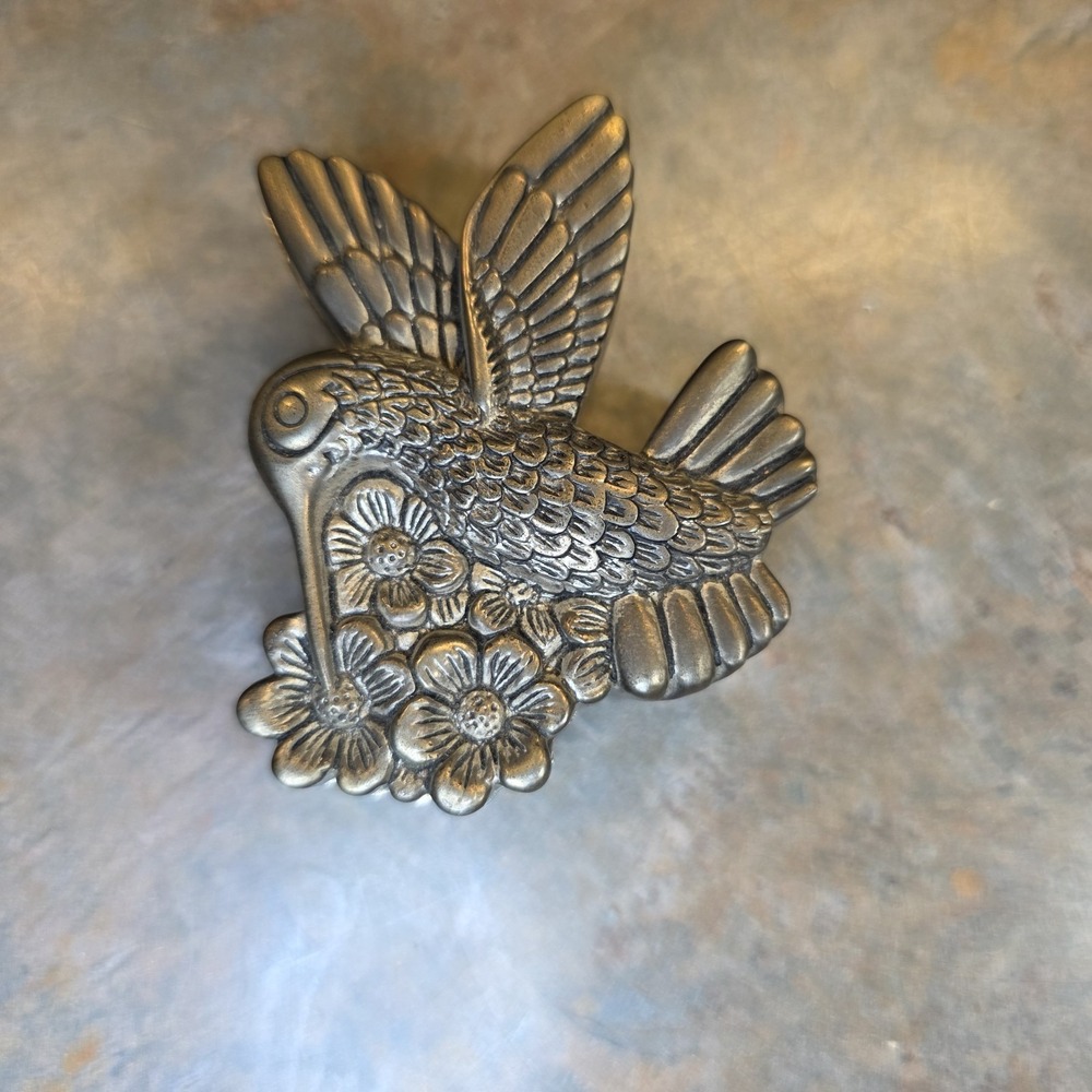 Vintage Silver Plated Hummingbird Trinket Box Lined Bird Garden